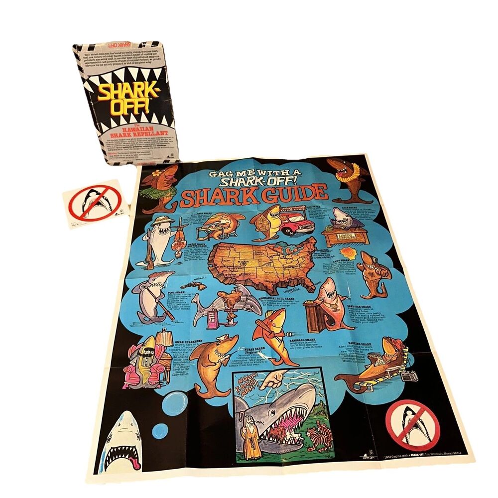 1983 Gag Me With a Shark-Off Novelty Poster & Pack Hawaii 80s Pop Culture